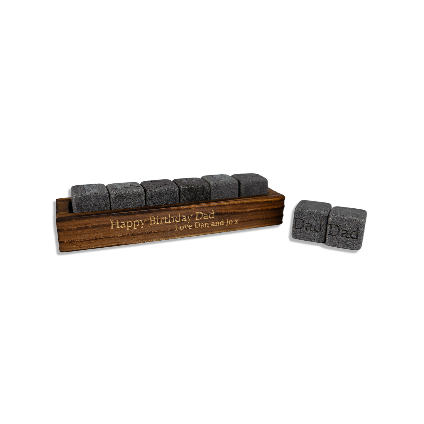Personalised Whiskey Stones Set with Engraved Wooden Base