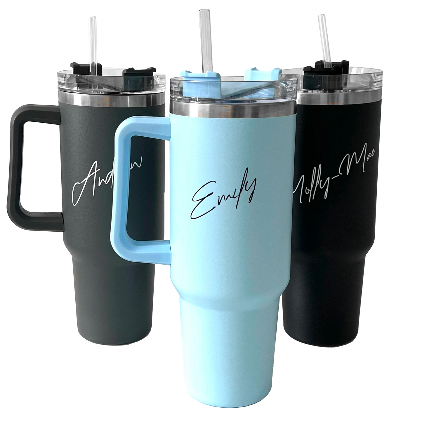 Personalised Insulated Travel Mug with Handle and Straw - 1.2L