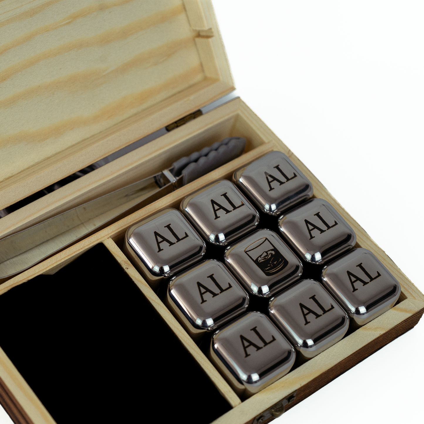 Personalised Whiskey Stones Set: Engraved Ice Cubes in Wooden Box