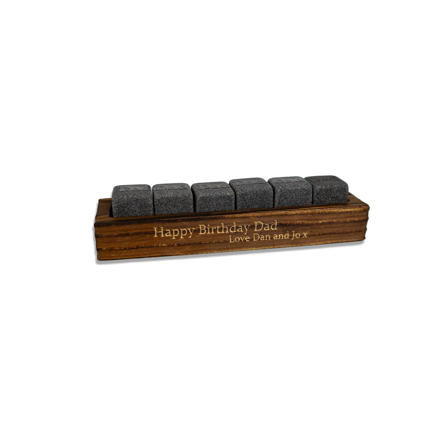 Personalised Whiskey Stones Set with Engraved Wooden Base