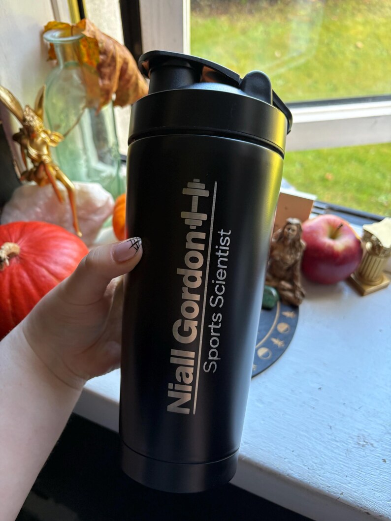 Business logo on a protein shaker