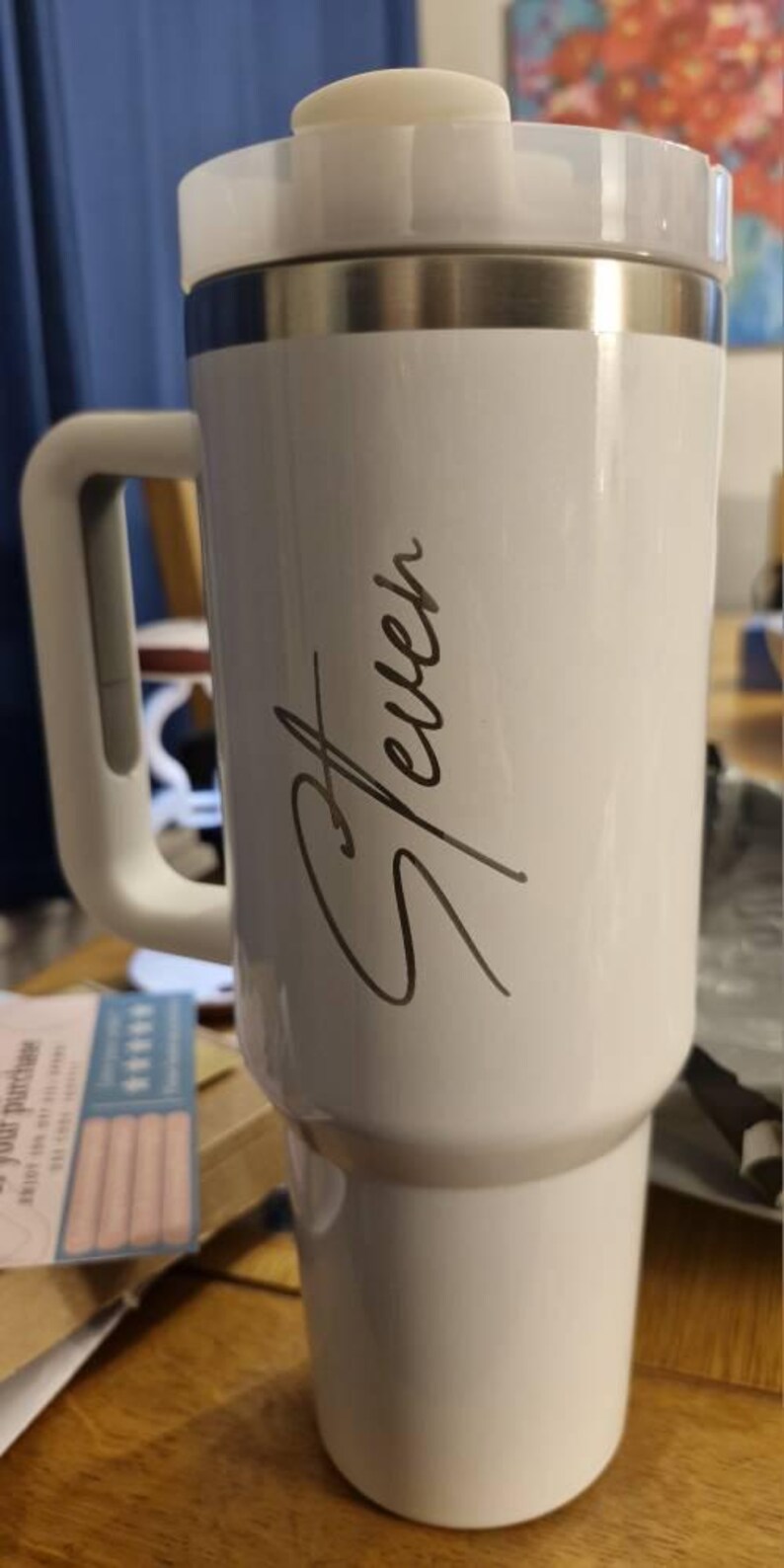 Signature-style name on a 40oz tumbler