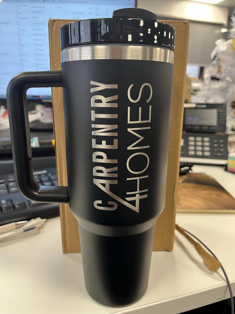 Company logo on a 40oz tumbler