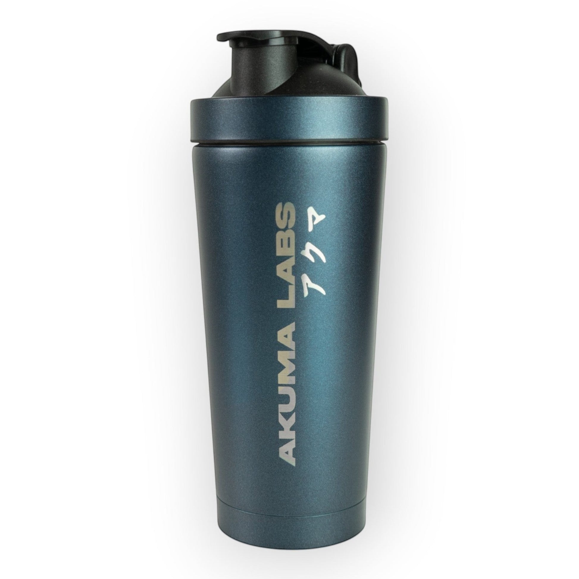 HouseEco engraved dark teal metal 750ML insulated protein shaker with leakproof lid and carry handle.