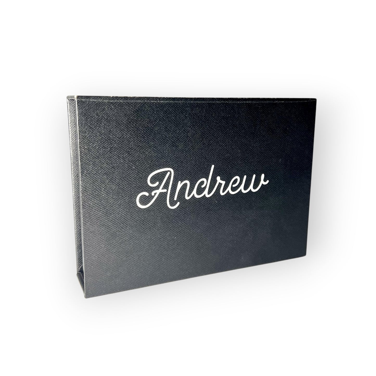 HouseEco engraved stainless steel whiskey stones gift set for Andrew, includes 8 metal ice cubes, tongs, bag, and box.