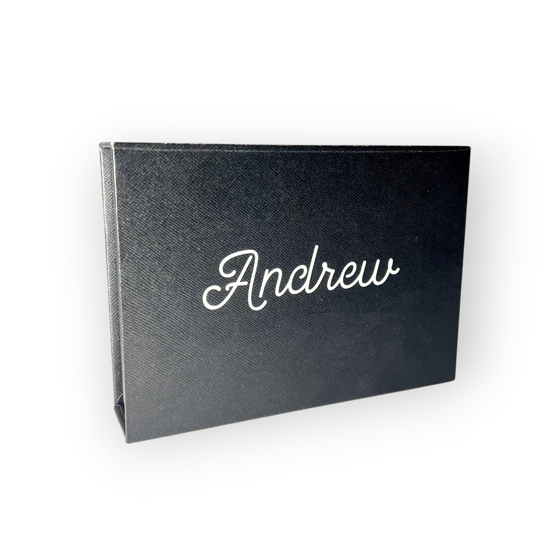 HouseEco engraved stainless steel whiskey stones gift set for Andrew, includes 8 metal ice cubes, tongs, bag, and box.