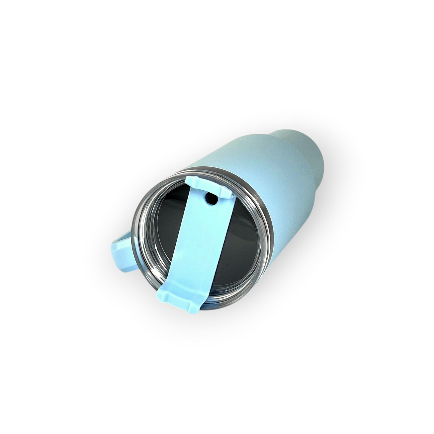 HouseEco light blue 1.2L insulated stainless steel travel mug with handle and straw lid. Personalised gift.