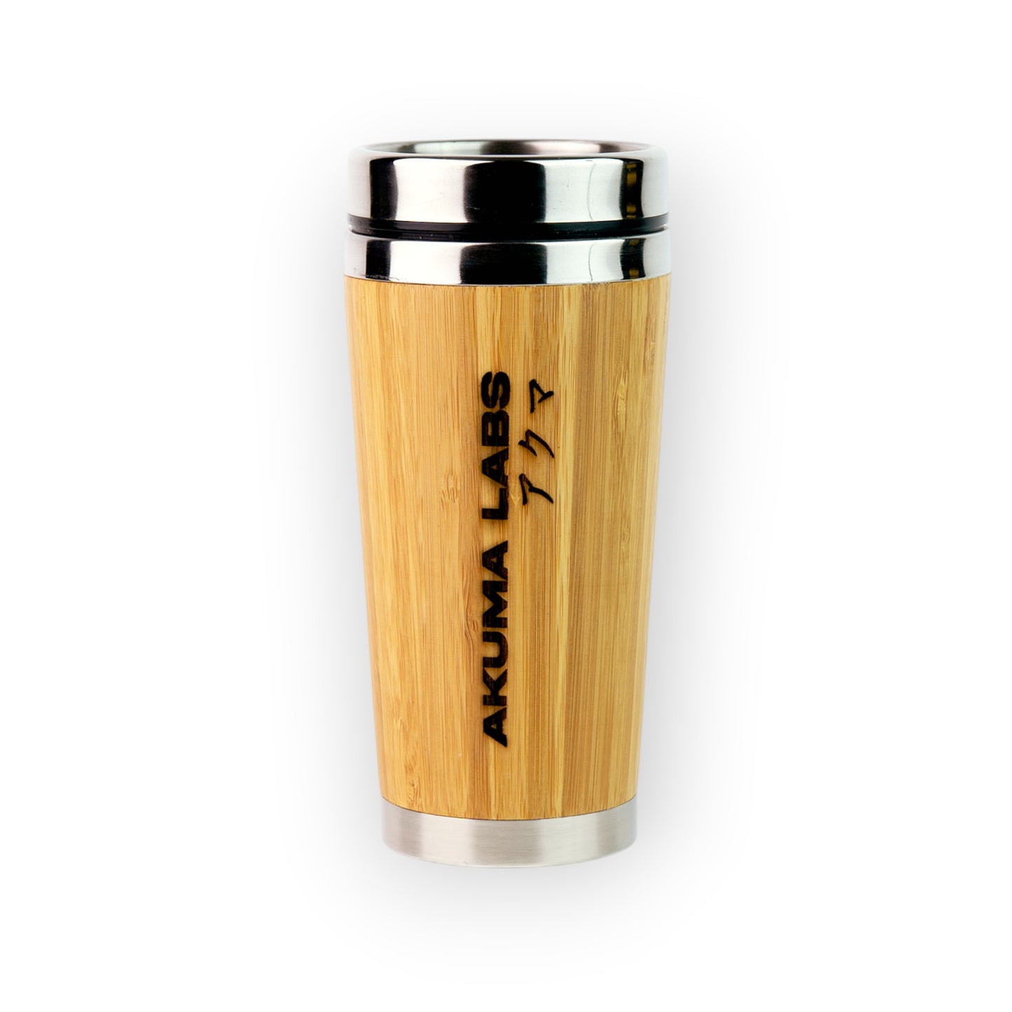 HouseEco personalised bamboo coffee mug and flask gift set with stainless steel accents and leakproof lid.