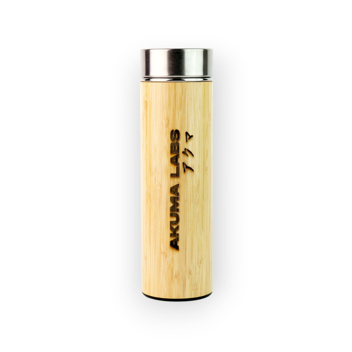 HouseEco personalised bamboo coffee flask with stainless steel lid. Insulated and leakproof for hot or cold drinks.