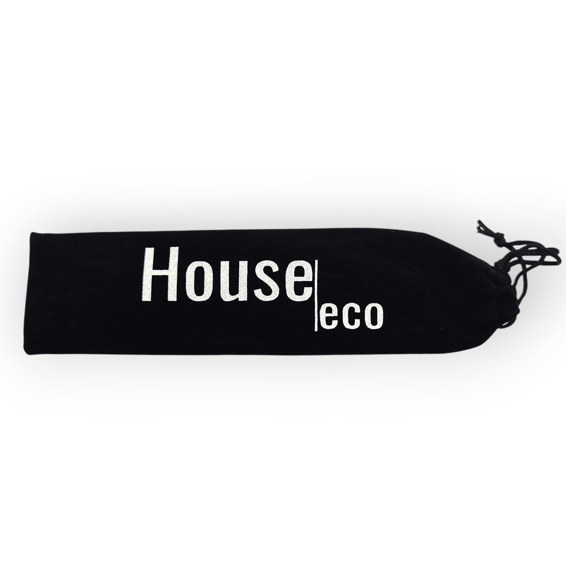 HouseEco set of 4 stainless steel metal straws, includes bent and straight options, with cleaning brush and storage bag.