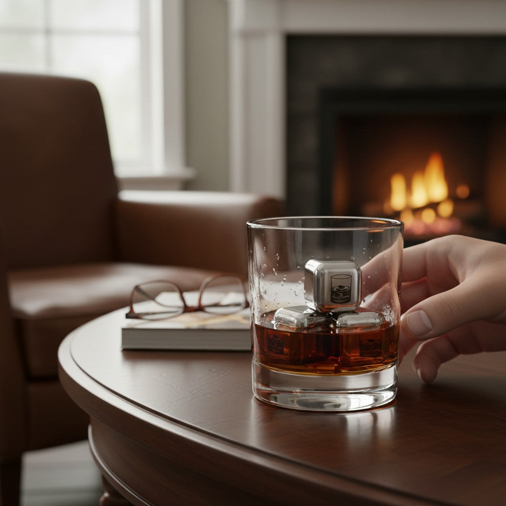HouseEco engraved stainless steel whiskey stones with gel filling, set of 8.