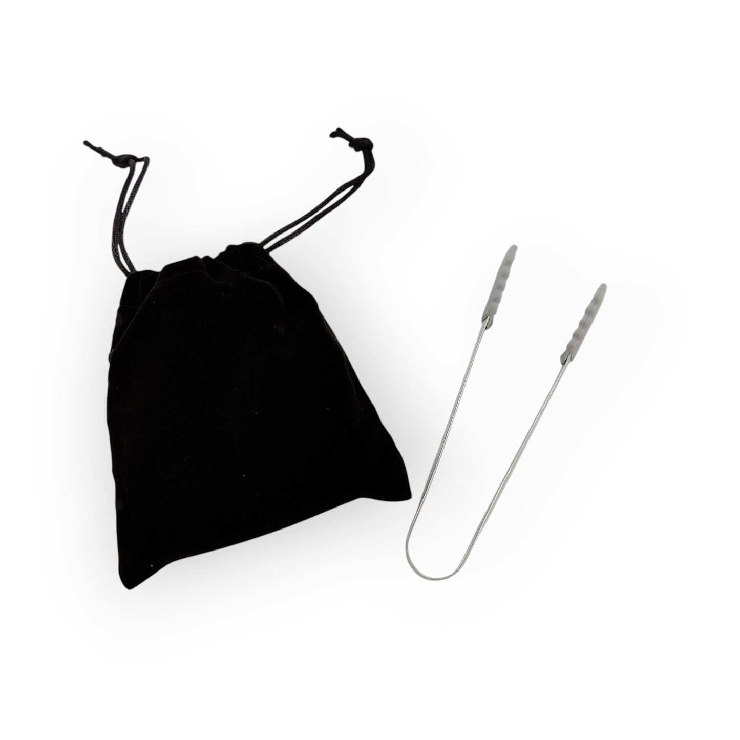 HouseEco engraved stainless steel whiskey stones gift set with tongs and black velvet pouch.