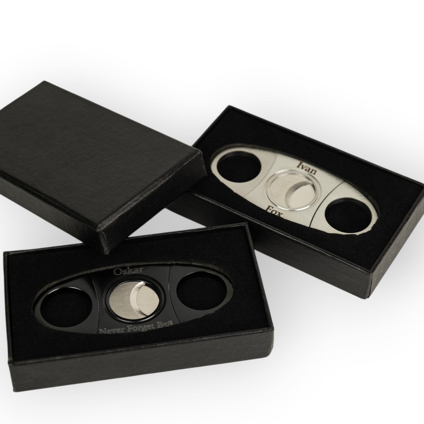 House of Eco personalised stainless steel cigar cutter with gift box, featuring precision blades and custom engraving.